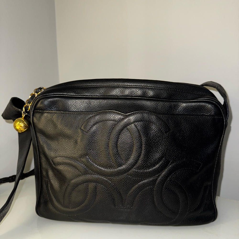 CHANEL Vintage Triple CC Embossed Camera Crossbody Bag Caviar Medium